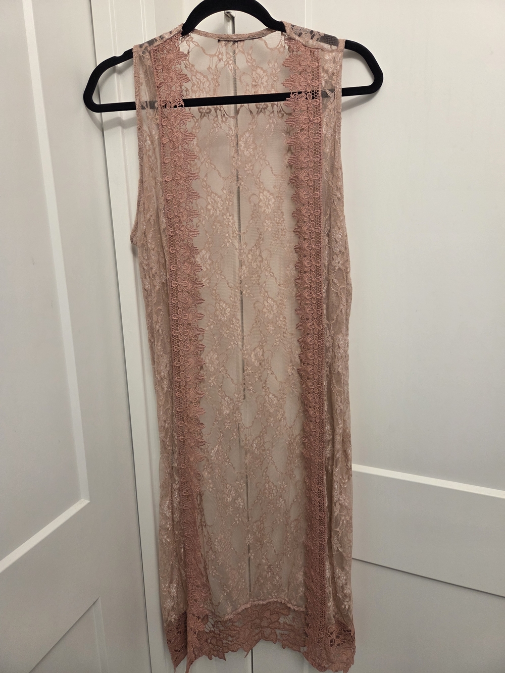Sheer Lace Duster Vest in Dusty Rose